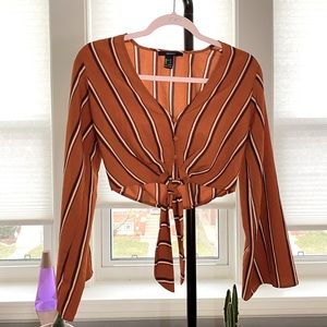 Forever 21 Rust Striped Tie-Front Crop Top Sz Small